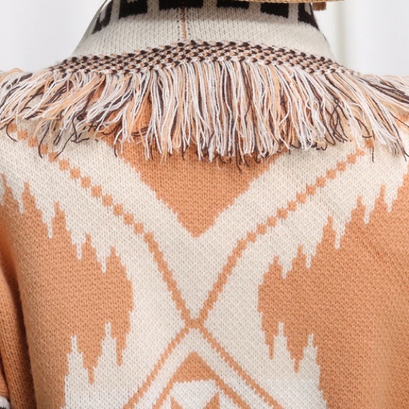 SOLD OUT Aztec Tribal Cowichan Fringe Cardigan Sweater Wrap - Picture 6 of 8